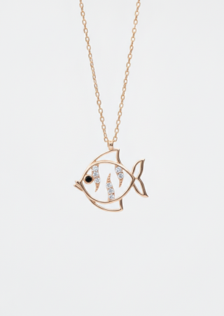 Balık Taşlı Gümüş Kolye Rose