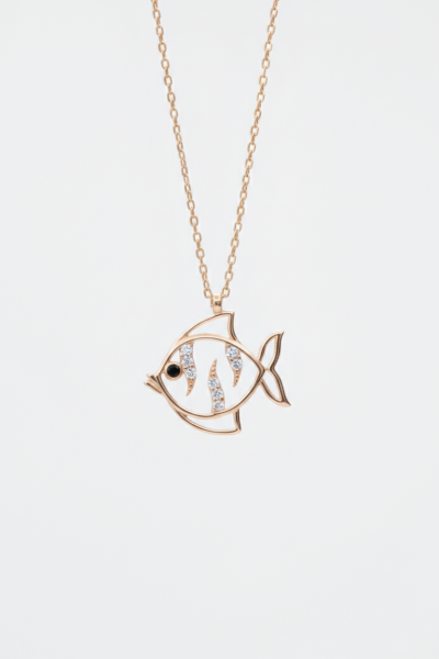 Balık Taşlı Gümüş Kolye Rose