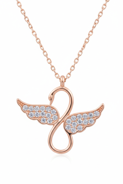 Kuğu Taşlı Gümüş Kolye Rose