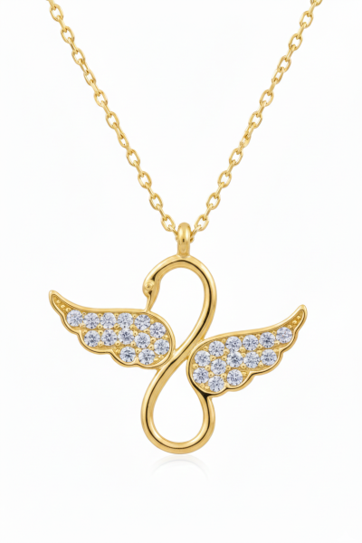 Kuğu Taşlı Gümüş Kolye Gold