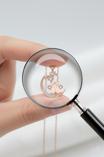 Ay Kedi Taşlı Gümüş Kolye Rose