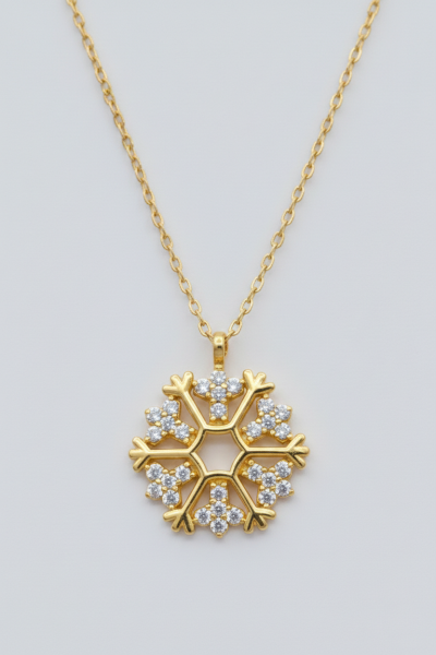 Kar Tanesi Taşlı Gümüş Kolye Gold