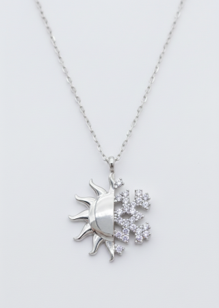 Güneş Kar Tanesi Taşlı Gümüş Kolye Rodyum