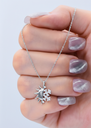 Güneş Kar Tanesi Taşlı Gümüş Kolye Rodyum