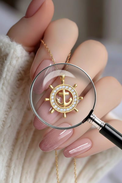 Dümen Çapa Taşlı Gümüş Kolye Gold