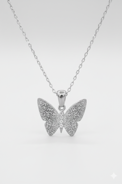 Kelebek Taşlı Gümüş Kolye Rodyum
