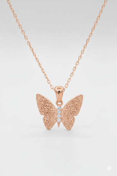 Kelebek Taşlı Gümüş Kolye Rose