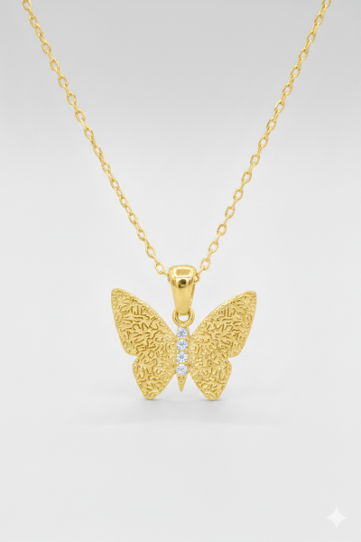 Kelebek Taşlı Gümüş Kolye Gold