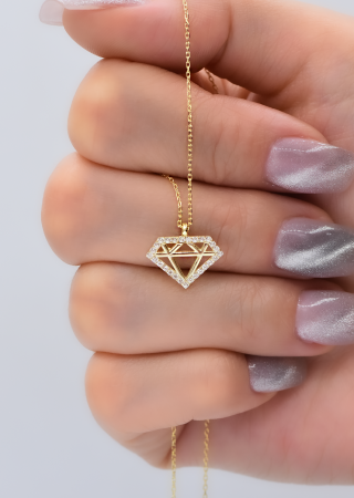 Diamond Taşlı Gümüş Kolye Gold