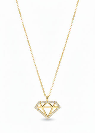 Diamond Taşlı Gümüş Kolye Gold