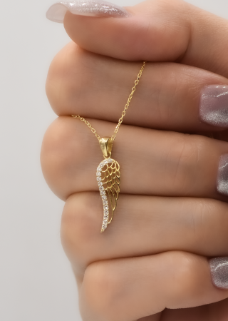 Kanat Taşlı Gümüş Kolye Gold