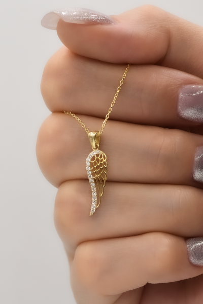 Kanat Taşlı Gümüş Kolye Gold