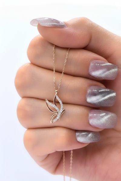 Kelebek Taşlı Gümüş Kolye Rose