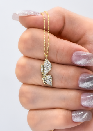 Kelebek Taşlı Gümüş Kolye Gold