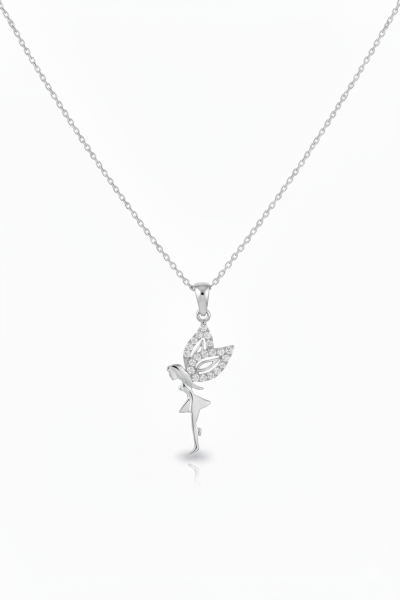 Melek Taşlı Gümüş Kolye Rodyum