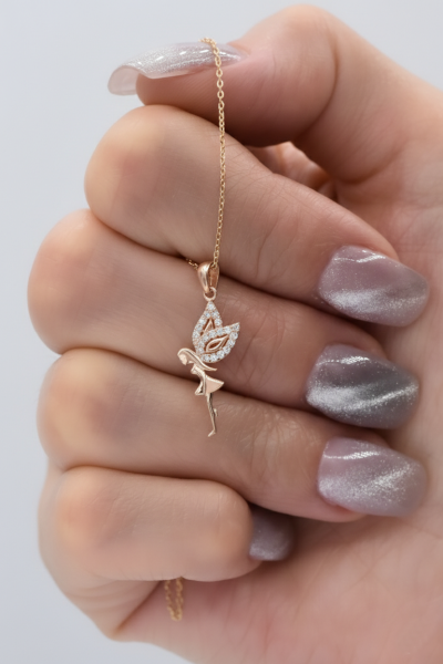 Melek Taşlı Gümüş Kolye Rose