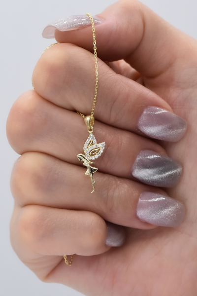 Melek Taşlı Gümüş Kolye Gold