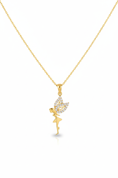 Melek Taşlı Gümüş Kolye Gold