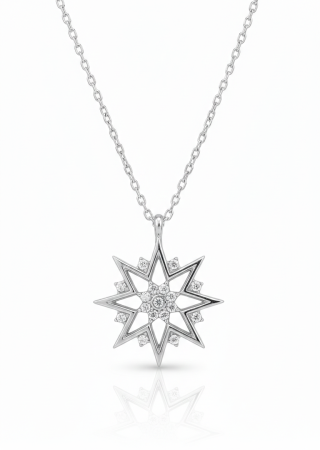 Yıldız Taşlı Gümüş Kolye Rodyum