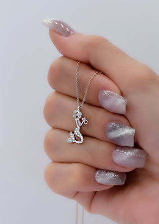 Deniz Kızı Taşlı Gümüş Kolye Rodyum