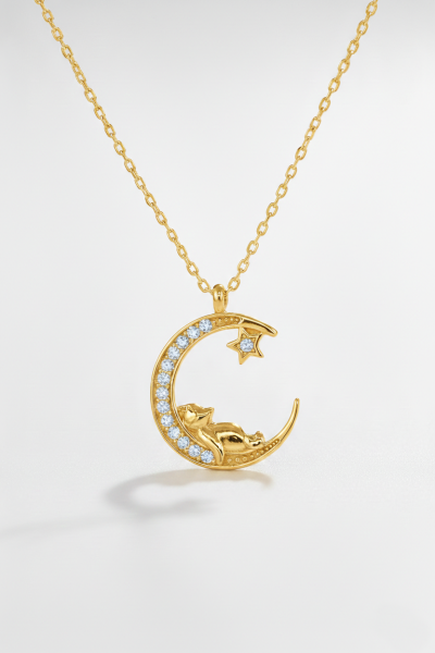 Ay Ayı Taşlı Gümüş Kolye Gold